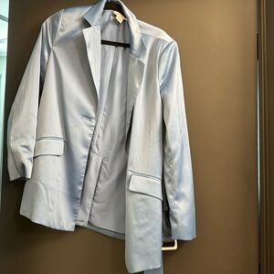House of Harlow 1960 Belted Blue Satin Blazer Jacket